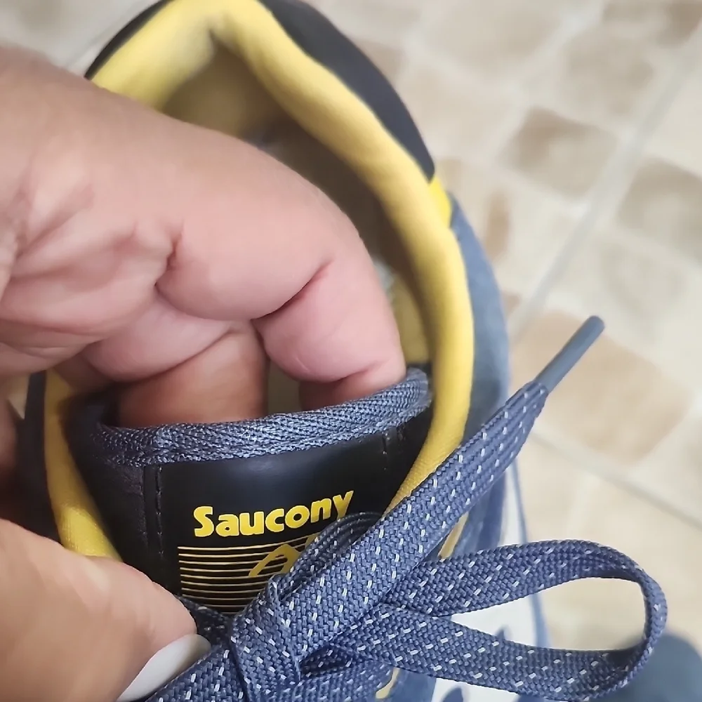 Saucony Blue and Yellow Sneakers Small stains of ink on both tennis in front